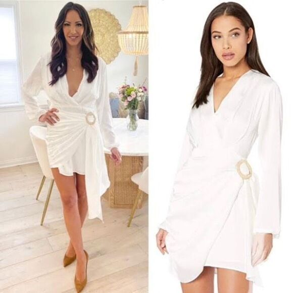 WAYF Attina Satin White Wrap Dress Size Small - Picture 1 of 8